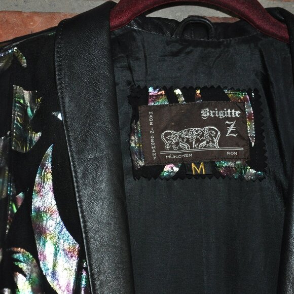 Vtg 90s Avant Garde Metallic BLACK LEATHER Bat Wing Cocoon Jacket CAR Coat M - Picture 14 of 14